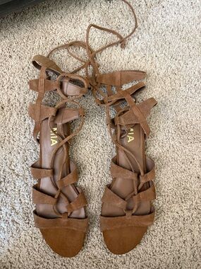 MIA Tan Suede Lace-Up Gladiator Sandals